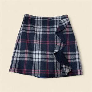 J.CREW Mercantile Blue Double-Serge‎ Wool Ruffle Mini Skirt Size 00